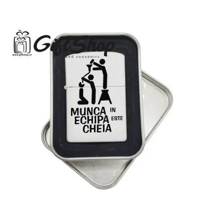 Munca in echipa, bricheta metalica gravata laser cu mesaj